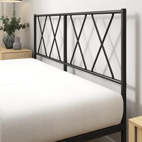 Zinus Elias Bettgestell 90 x 200 cm mit Moderne Kopfteil - Metallbett 90x200 mit Metall-Lattenrost - 30 cm Hohe Plattform mit Freiraum Darunter - Kein Boxspringbett Erforderlich - Schwarz