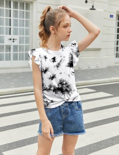 Image of Arshiner Girls Shirt - Short-Sleeve Twist Front T-Shirt for Girls with Cute Flying Sleeves - Summer Blouse Tunic Tee Tops