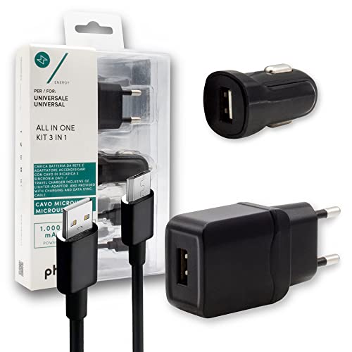 PHONIX [3 i 1] Laddare för Samsung Huawei Xiaomi Oppo + 1 m MicroUSB USB-kabel + Universal USB-billaddare med cigarettändaruttag | Svensk garanti