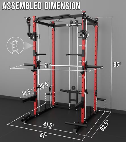 Image of Eonfit E3 Smith Machine for Home Gym Equipment, Multi-Function Power Cage Squat Rack with Cable Crossover LAT Pulldown Pulley System All in One