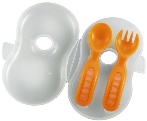 BEABA Ergonomic Cutlery and Case - Orange - 2 ct