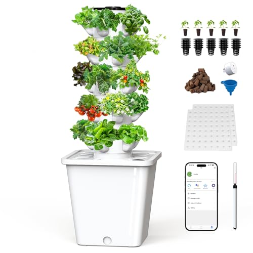 SJZX Hydroponics Growing System Kit, 12L Large Capacity Hydroponic Tower, 5 Tiers Indoor Outdoor Gardening System for Beginner with Water Pump & APP Auto Timer, Vertical Garden Planter Kits (25 Pods) by sjzxuv - Used condition - US$67.94
