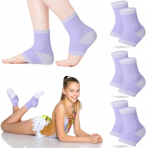 Tarpop 3 Pair Girls Ankle Brace Compression Sleeves, Purple, Large