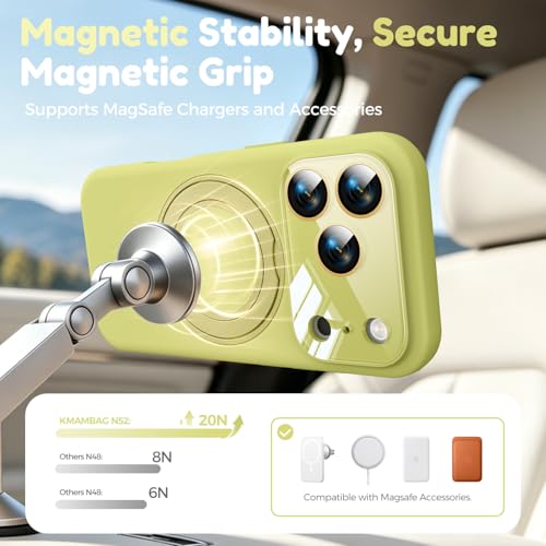 Image of Silicone 360 Spin Magnetic Stand Case for iPhone 17 Pro Max, [Compatible with Mag-Safe][Reinforced Hard Camera Protection] Liquid Silicone Rubber Phone Cover with Ring, Camera Button, Butter Yellow