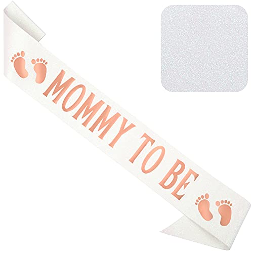 كوريور وشاح استقبال المولود للاولاد او البنات - Mommy to Be مع شريط لامع ابيض جميل ورقائق ذهبية وردية - مثالي للكشف عن جنس الجديد وحفلات والترحيب بالطفل هدية رشة