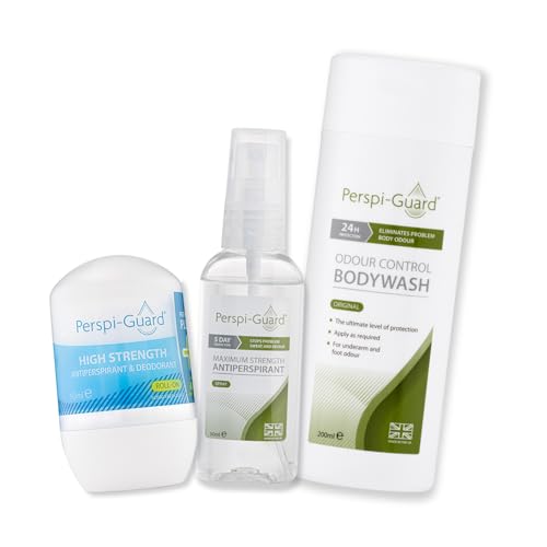 Perspi-Guard 3-Step Treatment Pack Odour Control Body Wash Max Strength Antiperspirant Spray and Strong Roll On Deodorant for Men and Women 3-Pack