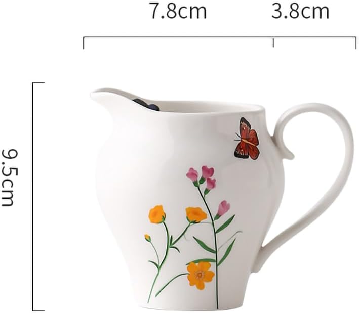WAIT FLY Butterfly and Flower Ceramic Creamer and Sugar Bowl Set, Cream Pitcher, Sugar Bowl with Lid, Coffee Serving Set-Butterfly and Flower-Creamer Bowl Set
