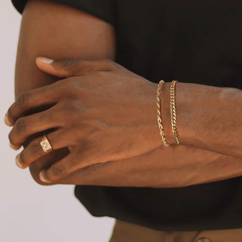 Rankeef GOLD ROPE BRACELET-2038 Gold Bracelets For Men Chain Bracelet For Men Cuban Bracelet Men Gold Rope Chain For Men Gold Bracelet 2Pcs Men'S Bracelets Set thumb #3