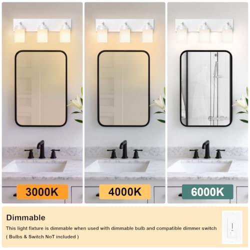 Image of IZORRO Bathroom Light Fixture White, White Glass Shade 22-Inch 3-Light