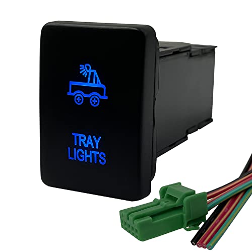 Image of Blue Led Tray Lights Push Button Switch for Toyota Vehicle Toyota FJ Cruiser Prado Landcruiser RVA4 Highlander 3Amp 12V Illuminated ON-Off SPST Button Switch with Wiring Connector