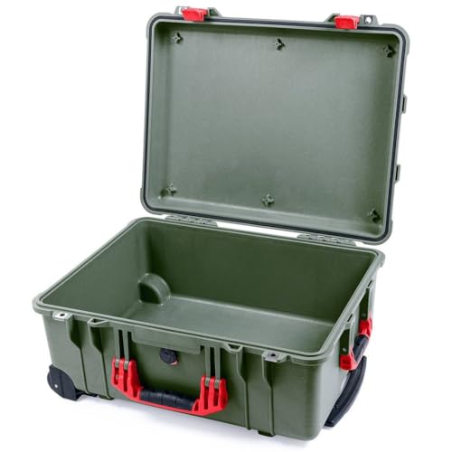 Pelican Protector 1560 Case by ColorCase - OD Green - Waterproof Case (Case Only) - Red Handles & Latches