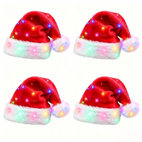 Santa Hats Adult 4-Pack with LED Lights