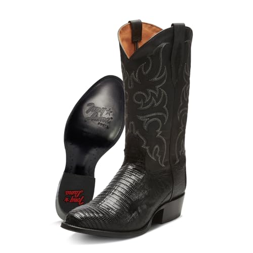 Tony Lama Men's Nacogdoches 13' Teju Lizard Western Boot - 1911 Collection, Full Grain Leather, Cushion Insole, Round Toe, Black - 11 D