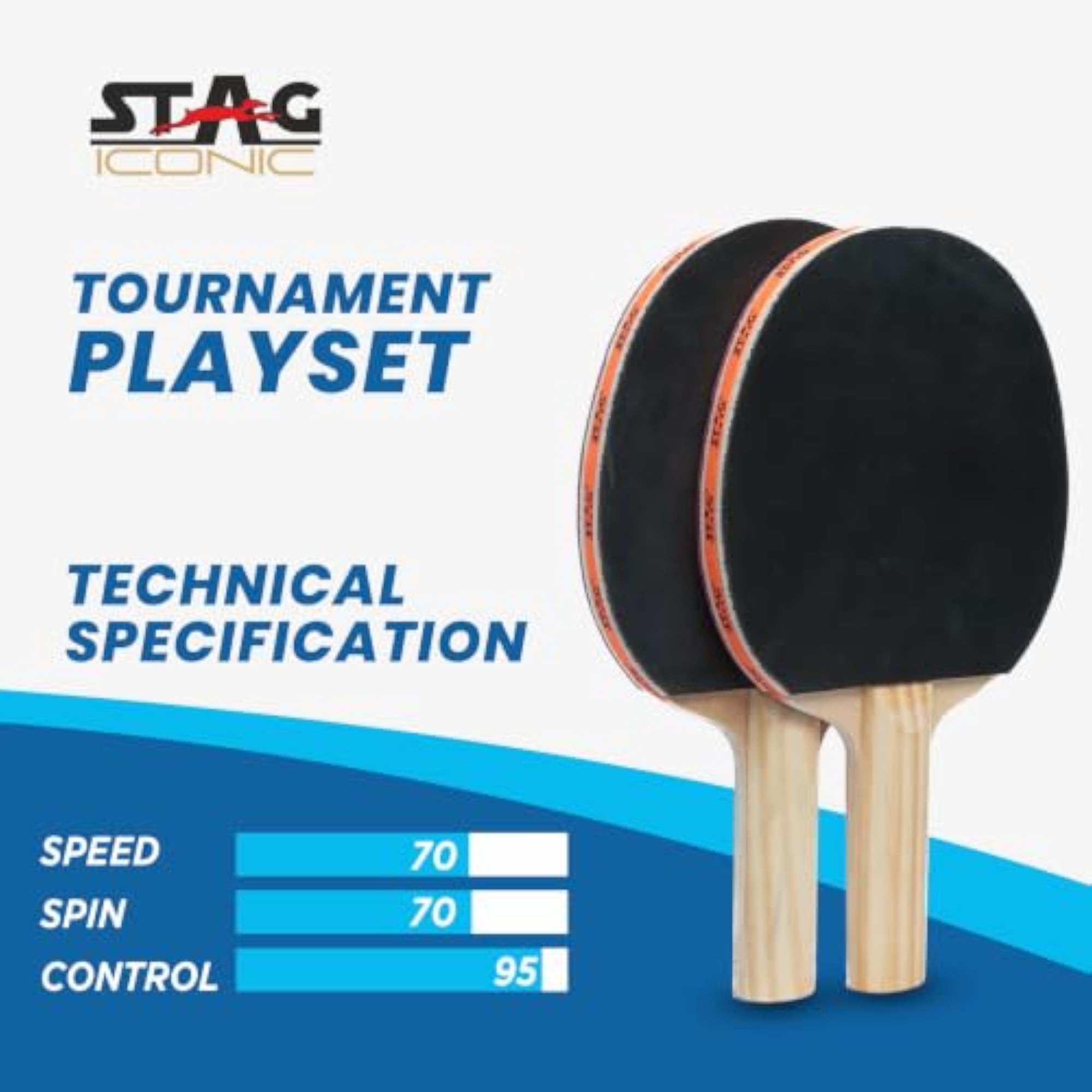 Table Tennis Playset with Orange Balls, 2 Rackets & 3 Balls