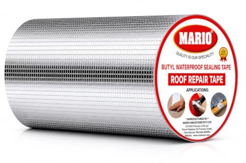 Image of Mario Super Strong Butyl Waterproof Tape 10 Inch (250MM /25CM) x 5M | Permanent Adhesive Rubber Foil for Roof Leak, Surface Crack, Window Sill Gap, Pipe, Boat & Water Tank Waterproofing