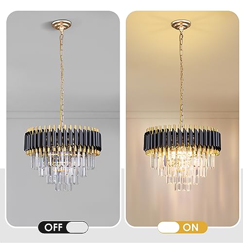 FRIXCHUR 20" Crystal Chandelier Black and Gold Flush Mount Ceiling Light 4 Tiers Raindrop Crystal Pendant Light Modern Crystal Ceiling Light Chandelier for Bedroom Dining Room Entryway Foyer - Cosy Home Interiors FRIXCHUR 20" Crystal Chandelier Black and Gold Flush Mount Ceiling Light 4 Tiers Raindrop Crystal Pendant Light Modern Crystal Ceiling Light Chandelier for Bedroom Dining Room Entryway Foyer - Image 6