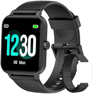 Blackview Smartwatch Herren Damen Fitnessuhr, 1,83'' Smart Watch, Armbanduhr mit Pulsmesser Schlafmonitor Musiksteuerung SpO2, Schrittzähler Uhr Sportuhr, Aktivitätstracker für Android iOS, Schwarz