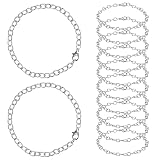 12 Pack DIY Charm Bracelet Chain Silver Chain Bracelets with Lobster Clasps Jewelry Making Bracelets Chains Metal Bracelet Link Chains Crafts Supplies for Women Men