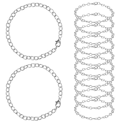 12 Pack DIY Charm Bracelet Chain Silver Chain Bracelets with Lobster Clasps Jewelry Making Bracelets Chains Metal Bracelet Link Chains Crafts Supplies for Women Men