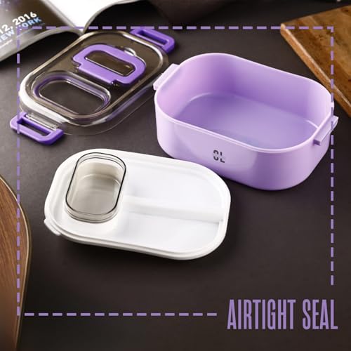 Image of Plastic Lunch Box for Office & Kids | Leak Proof Compartment Lunch Container with Spoon & Fork | Lock Mechanism Microwave Safe Tiffin Box for School Boys Girls Men Women