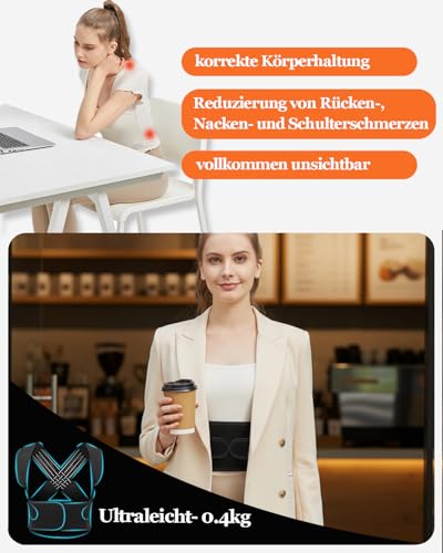 BraceTop Rücken Geradehalter Haltungskorrektur Rücken Damen und Herren, Verstellbare Haltungstrainer Rückenstützgürtel, Leicht Atmungsaktiv Schultergurt