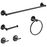 Hoomtaook Porta Asciugamani Bagno 5 Pezzi, Accessori Bagno da Parete, Set di Accessori Acciaio Inossidabile, Portasciugamani da 60cm, Porta Carta Igienica, 2 Ganci per Accappatoio, Nero