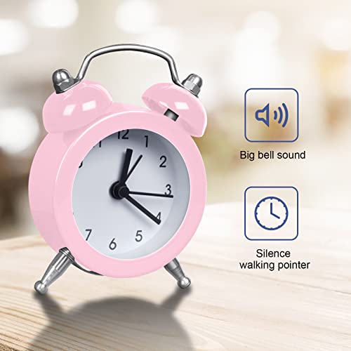 Vicloon Mini Alarm Clock, Bedside Clocks Battery Operated Non Ticking Table Clocks, Bedroom Alarm Clock Simple Loud Vintage Alarm Clocks for Bedroom Kitchen Desk Bedside-Pink（Battery not included） - Image 4