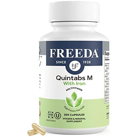 FREEDA Multivitamin One Daily – Quintabs-M with Iron – Kosher Multi Vitamins Supplements for Women Health - Multivitamins for Women & Iron-Deficient Men Adult Vitamins Multivitamin (250) Cover