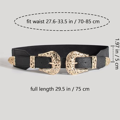 Double Buckle Belt for Women Western Cowgirl Cowboy Waist Belt Stretch Elastic Wide Waist Belt for Dress Shirt2