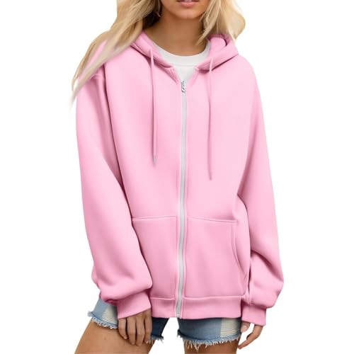 Sudaderas Mujer Cremallera con Capucha Chandal Running Chaqueta Mujer Otoño Ropa Invierno Deporte Colores Sólidos Casual Baratas Hoodie Popular Rosa M