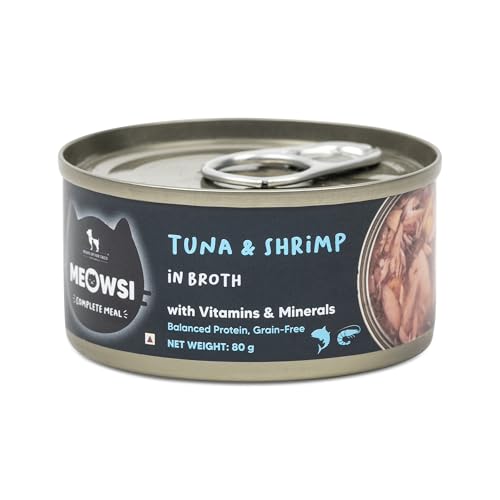 Meowsi by HUFT Tuna & Shrimp in Broth Canned Wet Cat Food - 80 gm | Pack of 3 | Tasty & Nutritious Gravy Food for Cats | Persian & All Breeds | Wet Food for Adult Cats