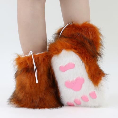 Image of Animal Fuzzy Slippers Bear Cat Wolf Dog Fox Fursuit Feet Paw Claw Shoes Furry Boots Costume Accessories for Adult Kids