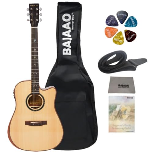 Image of Vault DA60CE 41-Inch Solid Spruce Top Electro-Acoustic Guitar with Dual EQ Pickup and Armrest with Gig-Bag, Polishing Cloth, Strap, Picks & E-Book - Natural