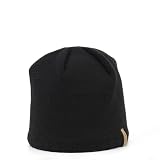 Gorro de hombre de lana merino negra, forrada internamente con forro polar, Negro , Talla única