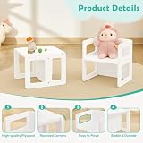 FUNLIO Sedia per lo svezzamento Montessori regolabile in altezza per età 1-3, sedia in legno massiccio di qualità, per mangiare/leggere/giocare, mobili Montessori con certificazione CPC - Bianco（2pcs） - 4
