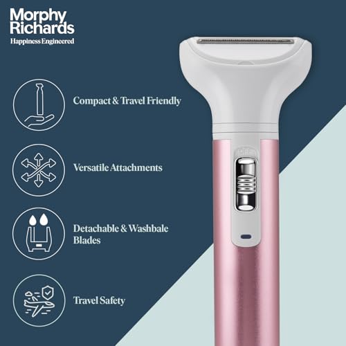 Image of Morphy Richards iDazzle 5-in-1 Female Grooming Kit | All-in-one female body trimmer | No Nicks & Cuts | Full body, Bikini, Face, Underarms & Eyebrow | Hair Removal | 40 minutes power backup | Detachable and washable blades | Suitable for sensitive skin types | Painless | Pink