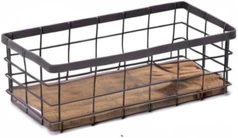 TIEYIPIN Small Metal Wire Storage Basket, Detachable Wood Base Storage Organizer Bin Basket for Kitchen Cabinets, Bathroom, Pantry, Garage, Laundry Room - Brown - Image 10