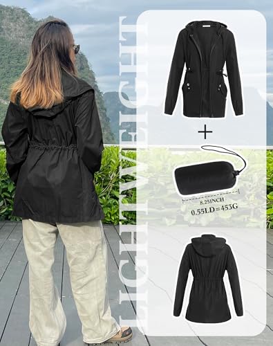 JTANIB Women Packable Rain Jacket Waterproof Lightweight Raincoat Hooded for Hiking Outdoor Travel4