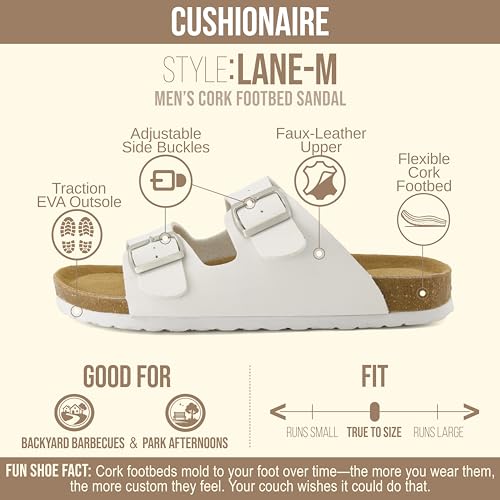 Image of CUSHIONAIRE Lane Cork Footbed Mens Sandals, Adjustable Buckle Comfort Slides for Men, Genuine Leather Insole Summer Sandals Men Footwear