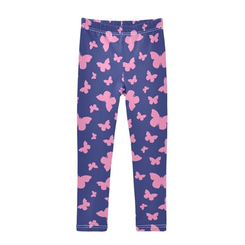 Navy Blue Butterfly Girls Leggings,Workout Leggings for Girls Toddler Athletic Leggings Size for 3-10T