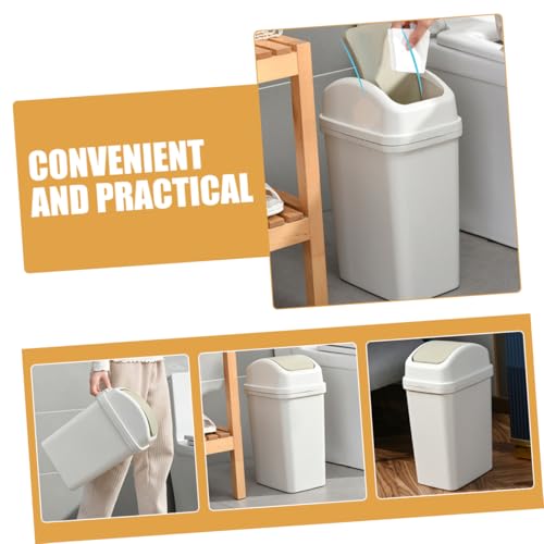 Caneca de basura blanca rectangular 6 L con tapa abatible miniatura 2