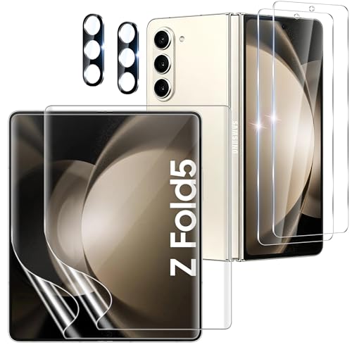 JavoYion 6 Pack for Samsung Galaxy Z Fold 5 Screen Protector 2 Pac Inside Soft Film + 2 Pcs Front Tempered Glass + 2 Pcs Camera Protectors Bubble-Free HD Clear Screen Protector for Galaxy Z Fold 5