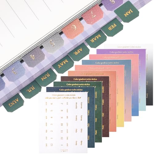 Joez Wonderful 20 Sheets Planner Monthly Tabs, Self Adhesive Tabs Stickers, Planners Index Tabs Calendar Tabs for Planners, Office, Study, Notebook (360 Pcs, Style1, Style3)