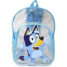 Fast Forward Bluey 16 Clear Backpack for Kids Transparent School Bag with Bluey Graphics & 2 Mesh Side Pockets Lightweight & Durable for School or Events