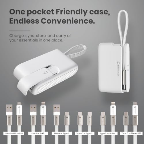 Image of Portronics Snapcase Ultra Multifunctional 8-in-1 Cable & tool Kit, 60W Fast Charging, USB-A, Type-C to Type C, 8-Pin & Micro Adapters, SIM & Micro SD Holder, High-Speed Data transfer, White