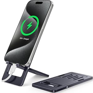 Cell Phone Stand, Foldable Aluminum Mini Cellphone Holder for Desk, Portable Travel Phone Dock Designed for iPhone 15 14 13 12 11 Pro Max Plus Mini Samsung Galaxy iPad Mini Kindle Switch 4-7.9″