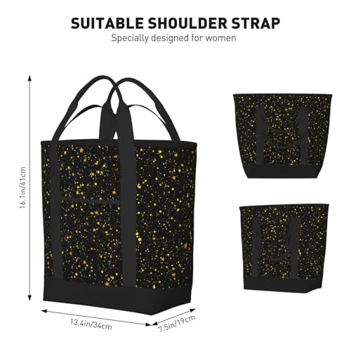 Glitter Stars Gold Black Insulated Tote Bag – Premium Insulation, Leakproof & Durable, Ideal For Grocery Shopping, Picnics, Food Delivery & Travel3