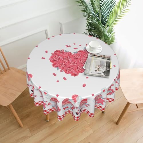 BYONEESS Valentines Day Tablecloth Round 60 Inch Valentine's Day Tablecloth Red Heart Romantic Decorative Table Cloth Buffalo Plaid Circle Table Cover for Home Kitchen Dining Room Outdoor Decor — view 5