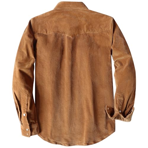 Dubinik® Corduroy Jacket Men 2 Pockets Casual Cotton Pearl Snap Western Work Shirts Vintage Long Sleeve2