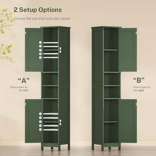 Image of TEENFON 67 inch Tall Bathroom Cabinet with Adjustable Shelves and Doors, Narrow Bathroom Storage Cabinet for Small Space, Living Room, Entryway, Kitchen, Green